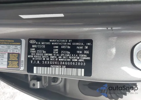 2016 Kia Optima Ex из США, поврежденный, VIN 5XXGU4L34GG062803